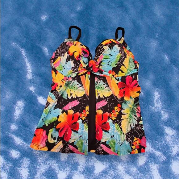 Swimsuits For All Multicolor Red Blue Green Tankini Swimsuit Bra Top Size 14 - Picture 1 of 7